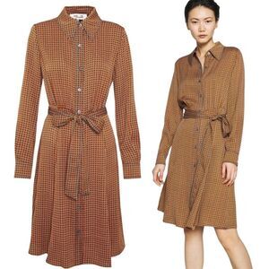 Diane Von Furstenberg Geometric Wrap Dress 
Tigress belted DVF Mocha Mousse XS